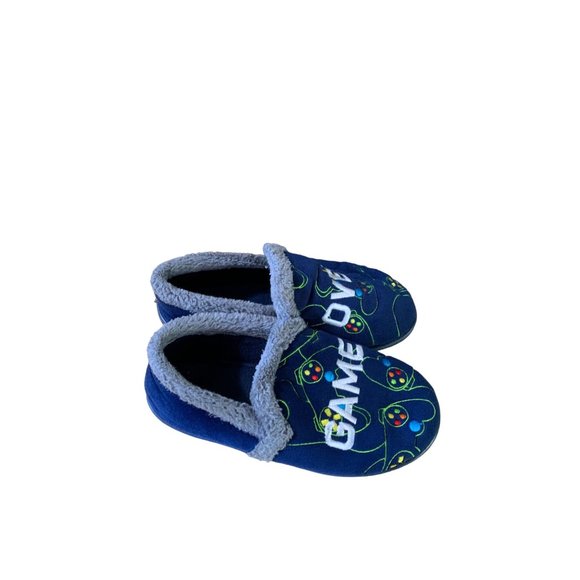 Wonder Nation Boys Size 4 5 House Slippers Gam OVer Plush Slip On Blue Gray - Picture 2 of 4